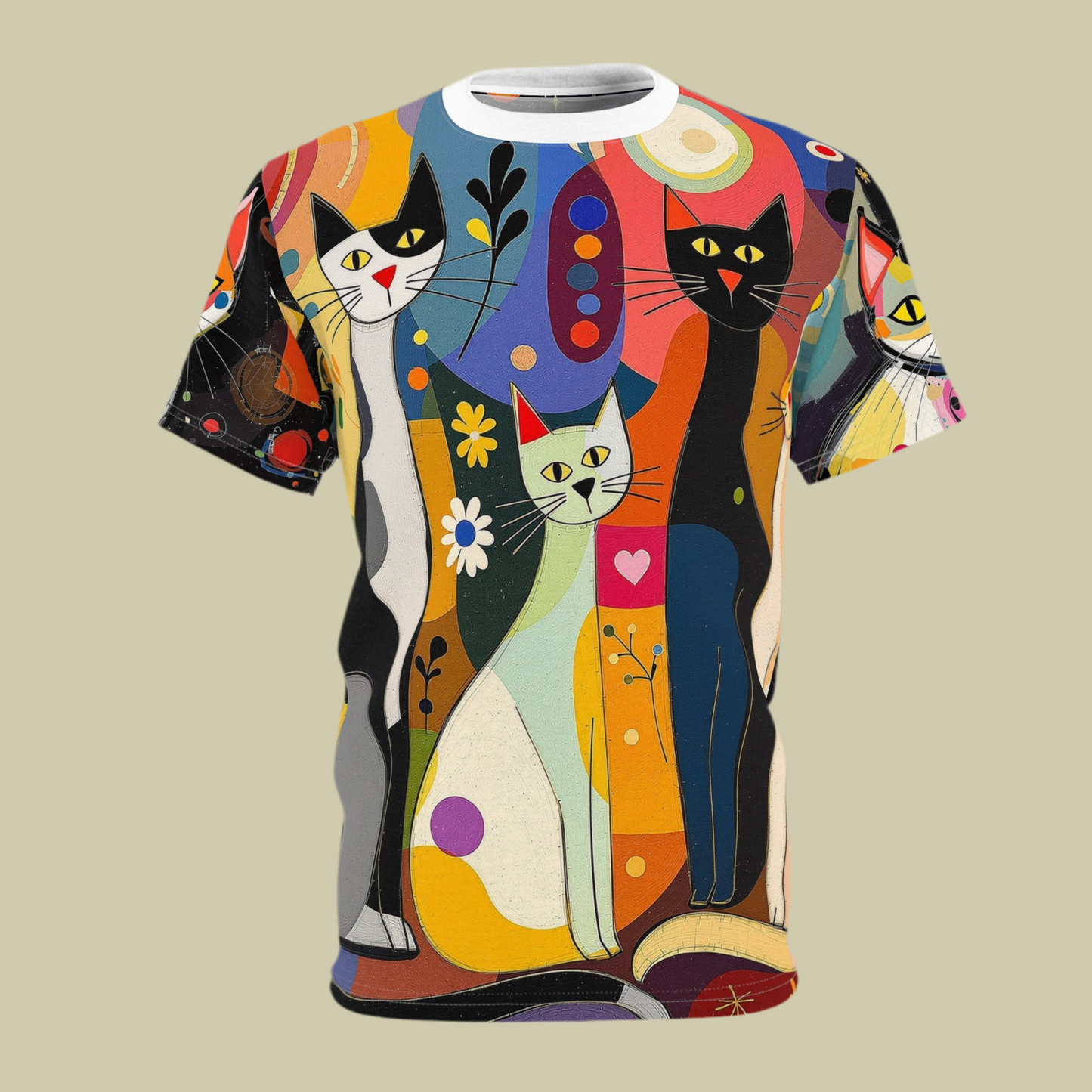 T-Shirt - Kandinsky Style Cats Unisex Cut & Sew Tee