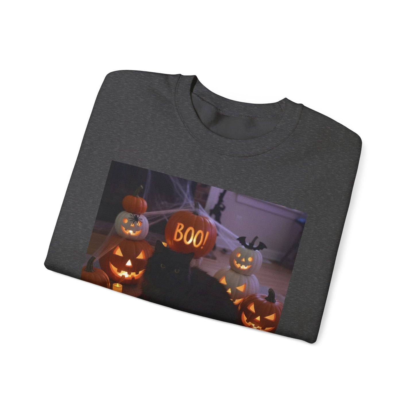 Halloween Cat Sweatshirt, Cozy Fall Apparel, Spooky Cat Crewneck, Unisex Sweatshirt, Boo Design Sweatshirt