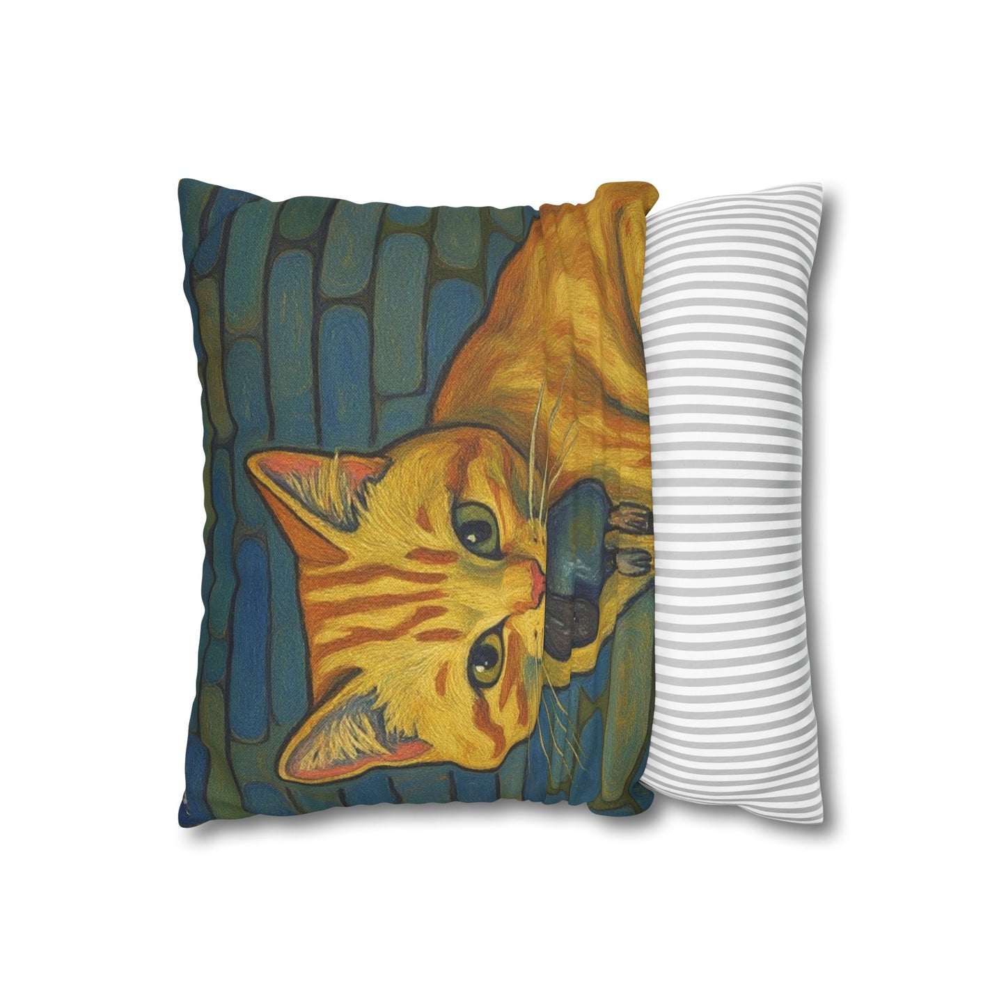 Square Pillowcase - Cat Painting in Impressionist Style