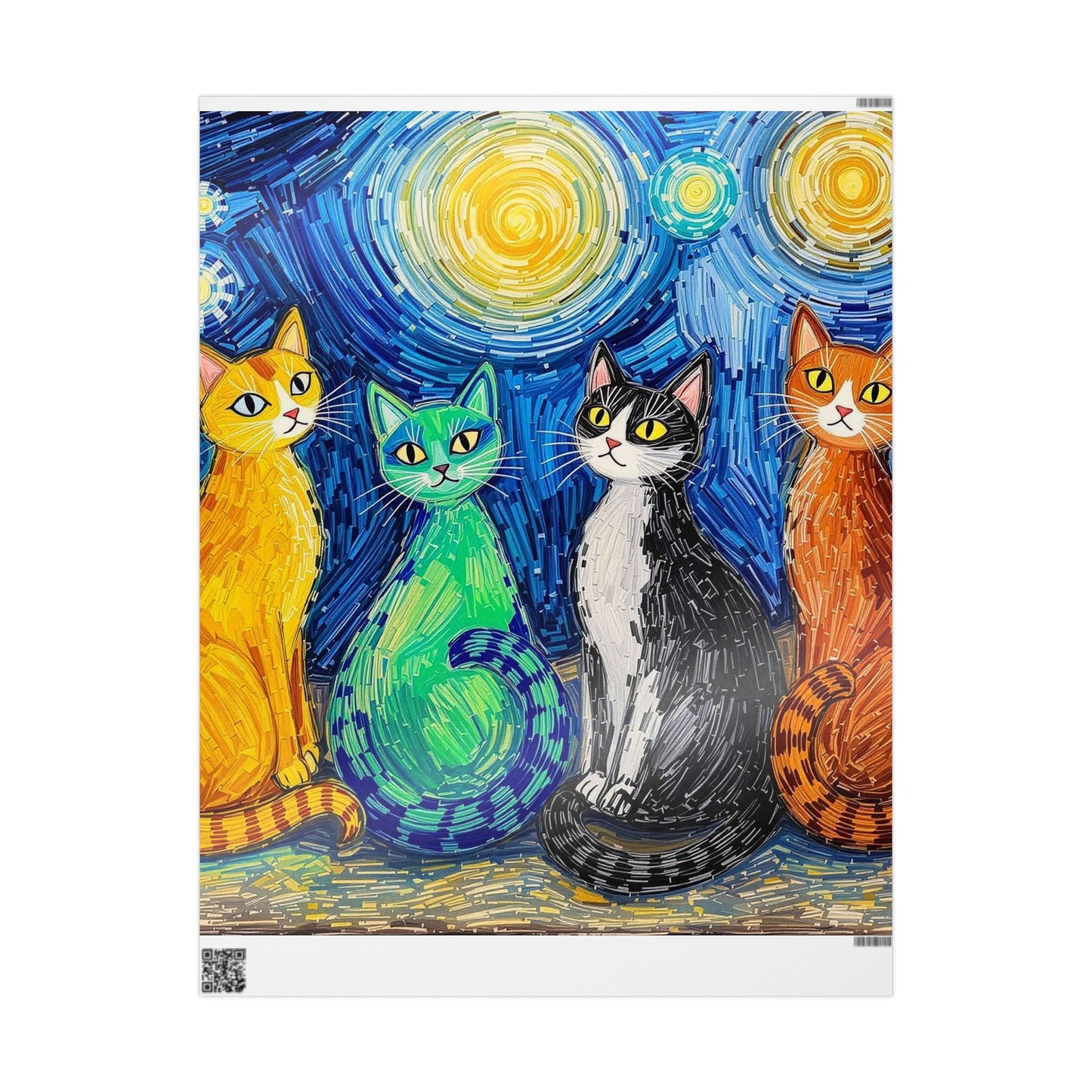 Gift Wrapping Paper - Van Gogh Cats Style Unique Design