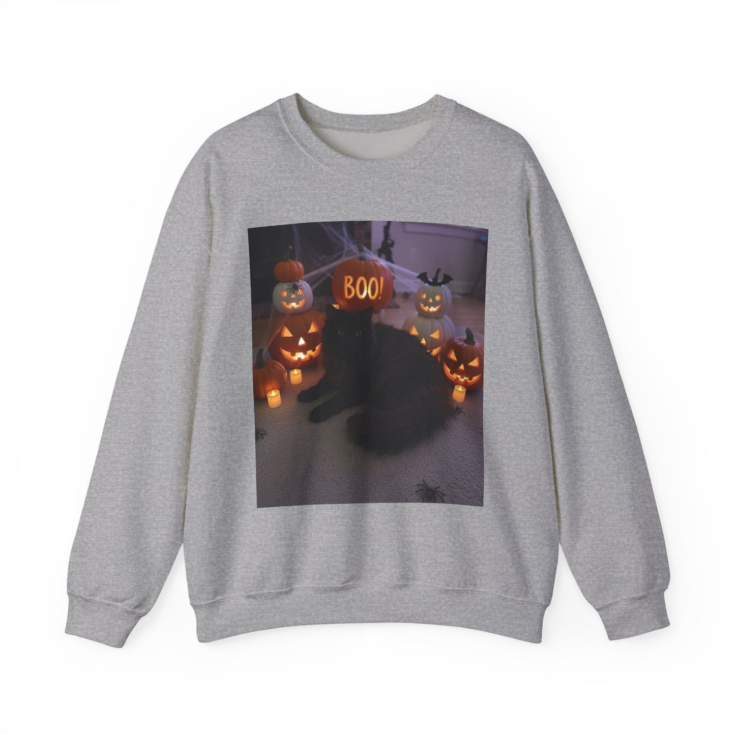 Halloween Cat Sweatshirt, Cozy Fall Apparel, Spooky Cat Crewneck, Unisex Sweatshirt, Boo Design Sweatshirt