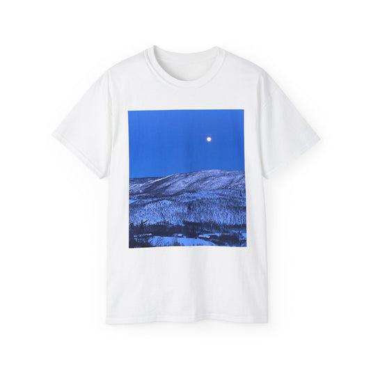 Moonlit Mountains Unisex T-Shirt, Nature Lover Tee, Graphic Tee, Outdoor Adventure Shirt, Relaxed Fit, Casual Wear
