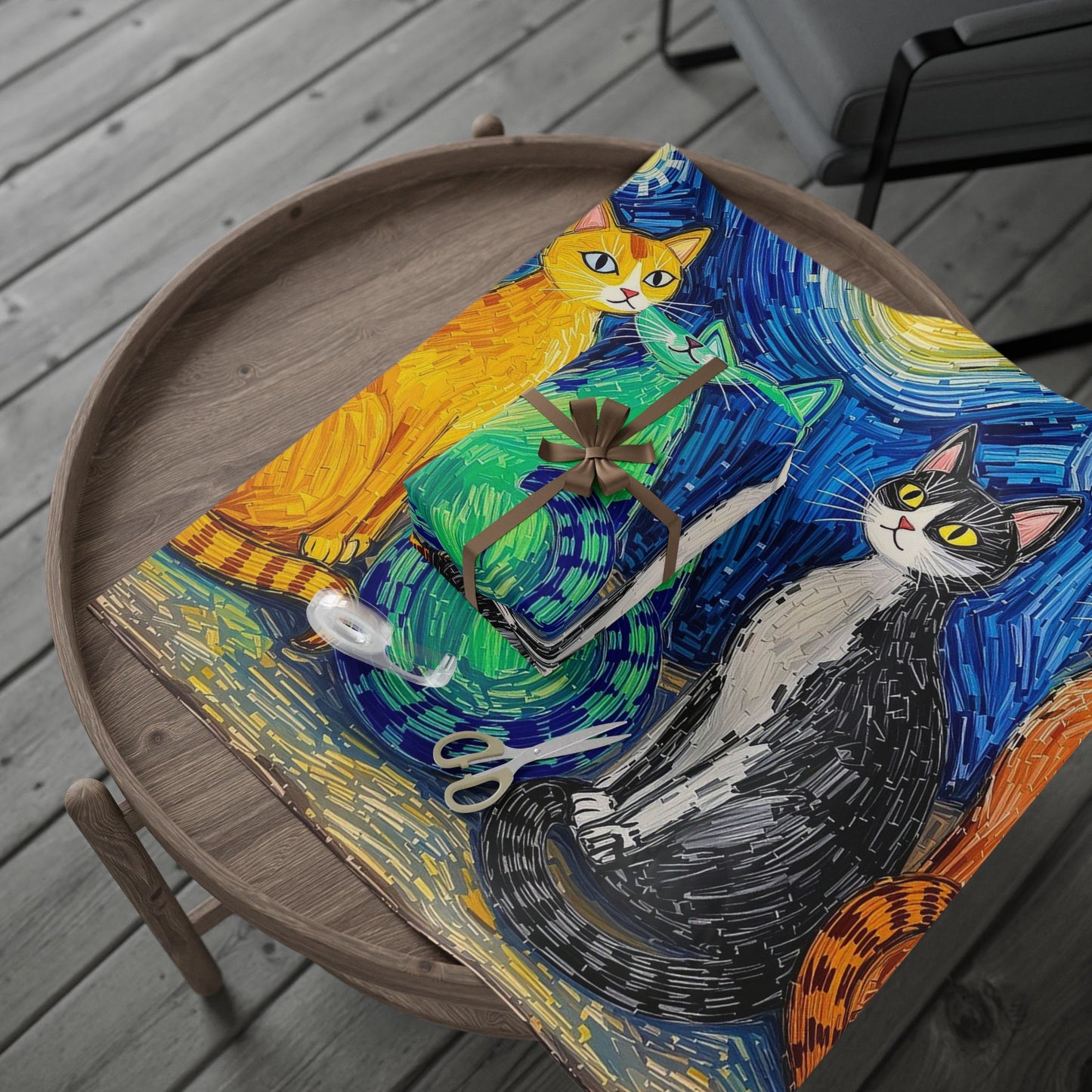 Gift Wrapping Paper - Van Gogh Cats Style Unique Design