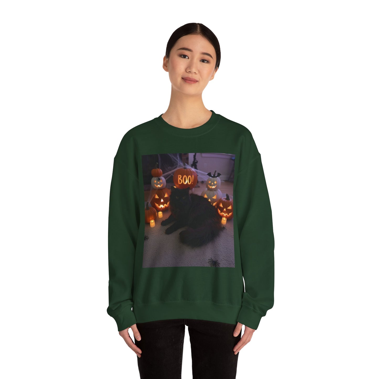 Halloween Cat Sweatshirt, Cozy Fall Apparel, Spooky Cat Crewneck, Unisex Sweatshirt, Boo Design Sweatshirt