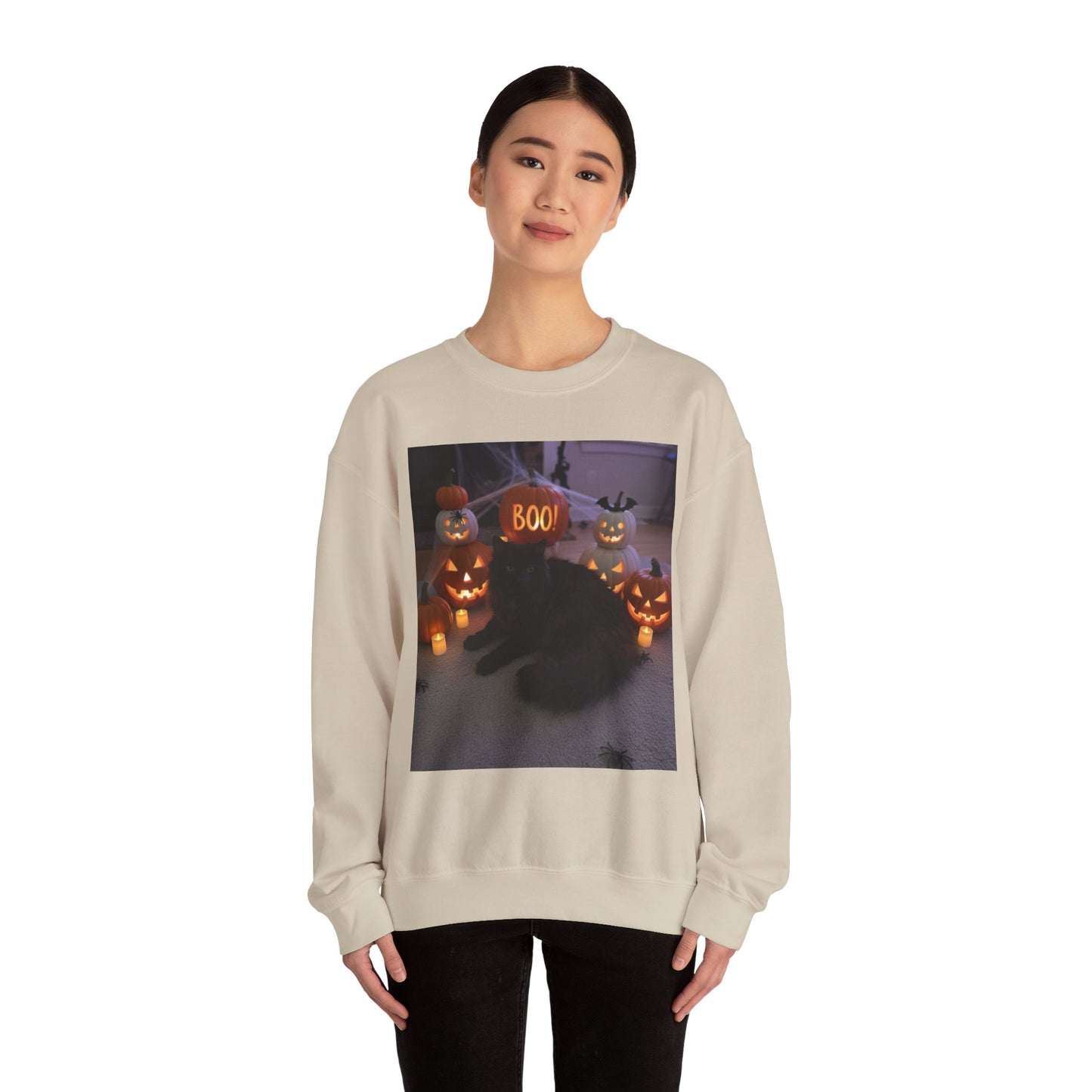 Halloween Cat Sweatshirt, Cozy Fall Apparel, Spooky Cat Crewneck, Unisex Sweatshirt, Boo Design Sweatshirt