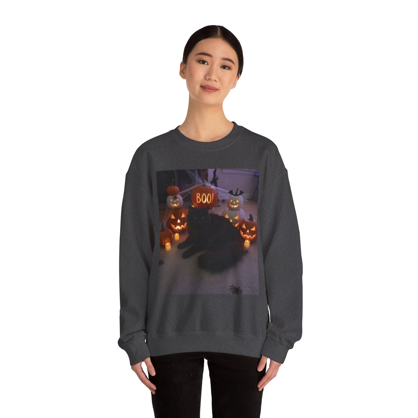 Halloween Cat Sweatshirt, Cozy Fall Apparel, Spooky Cat Crewneck, Unisex Sweatshirt, Boo Design Sweatshirt