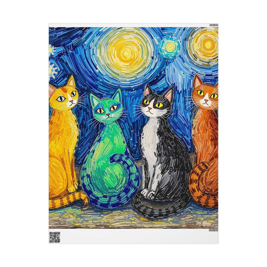 Gift Wrapping Paper - Van Gogh Cats Style Unique Design