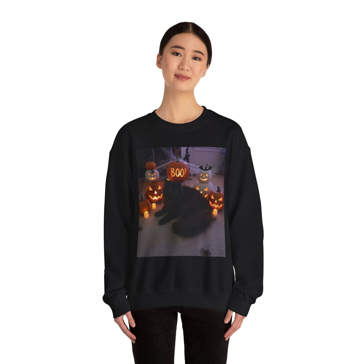 Halloween Cat Sweatshirt, Cozy Fall Apparel, Spooky Cat Crewneck, Unisex Sweatshirt, Boo Design Sweatshirt