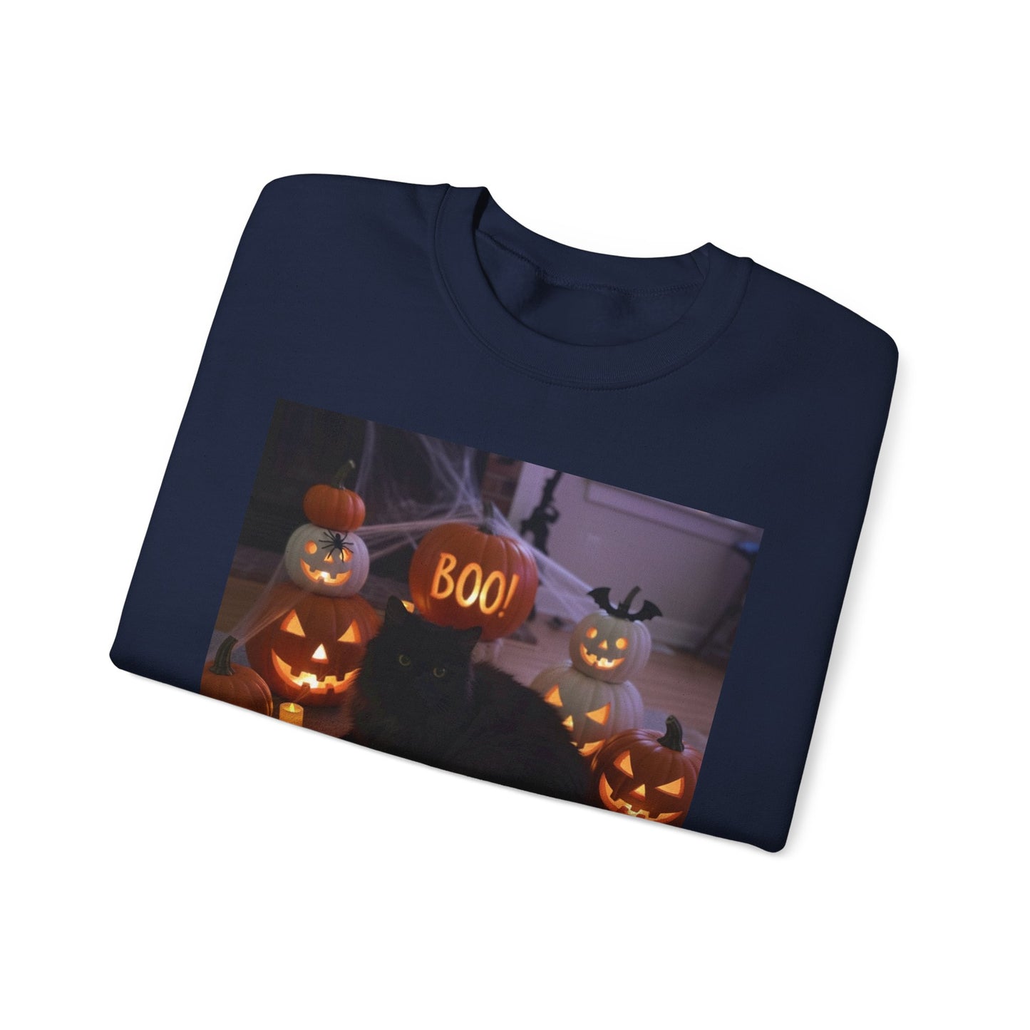 Halloween Cat Sweatshirt, Cozy Fall Apparel, Spooky Cat Crewneck, Unisex Sweatshirt, Boo Design Sweatshirt