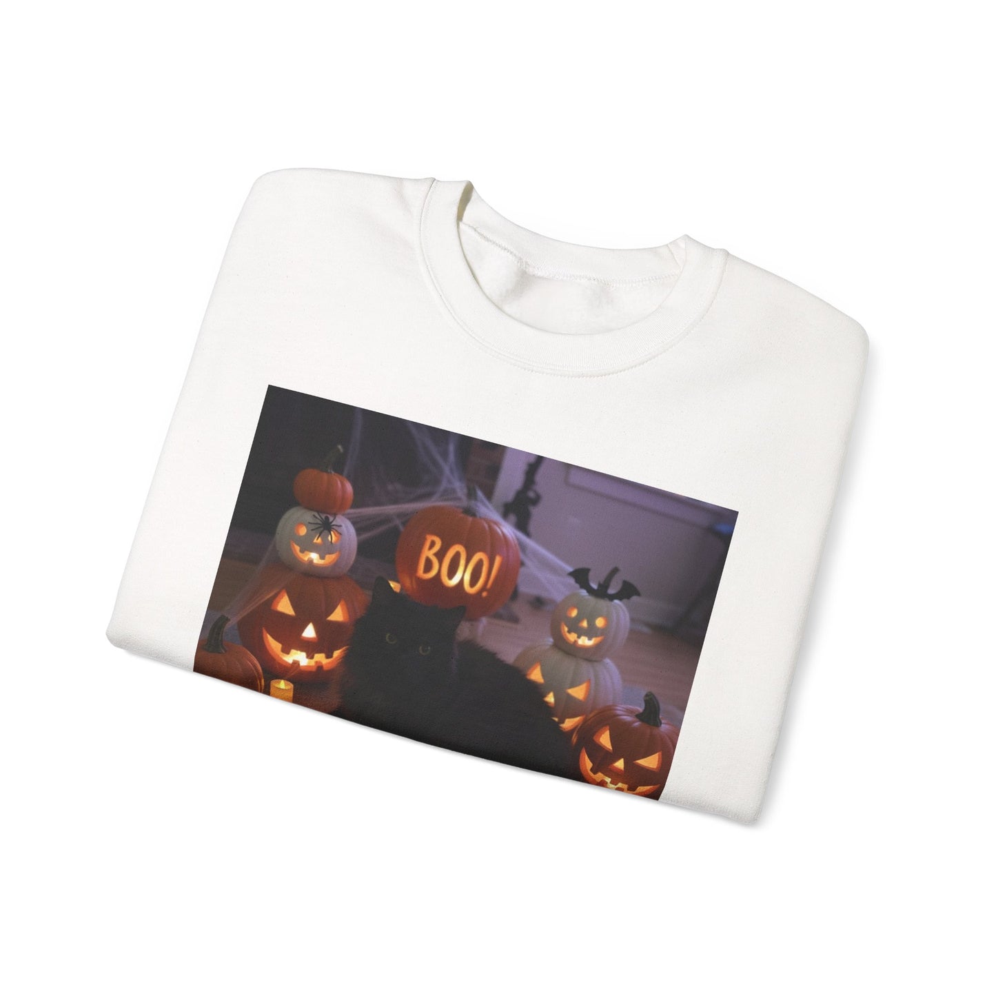 Halloween Cat Sweatshirt, Cozy Fall Apparel, Spooky Cat Crewneck, Unisex Sweatshirt, Boo Design Sweatshirt