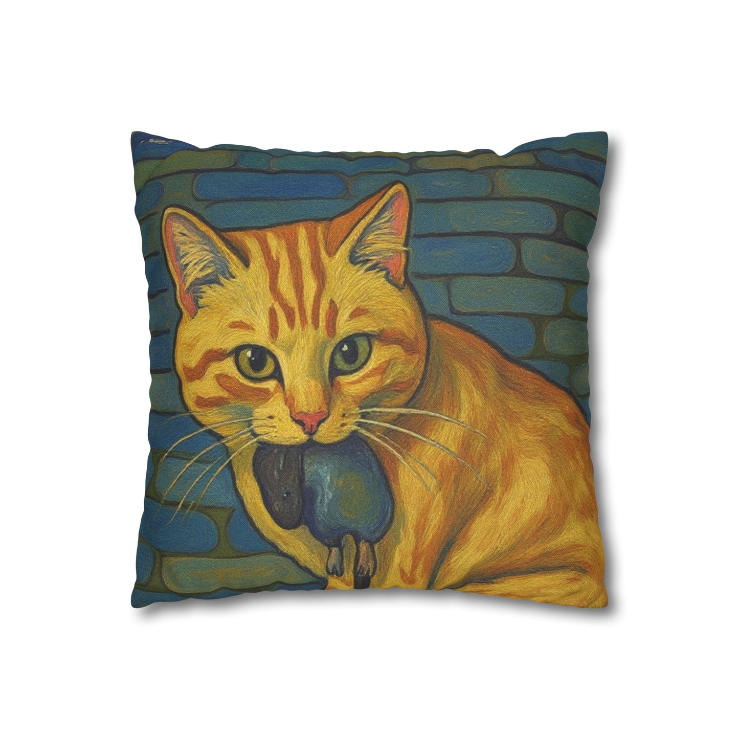 Square Pillowcase - Cat Painting in Impressionist Style