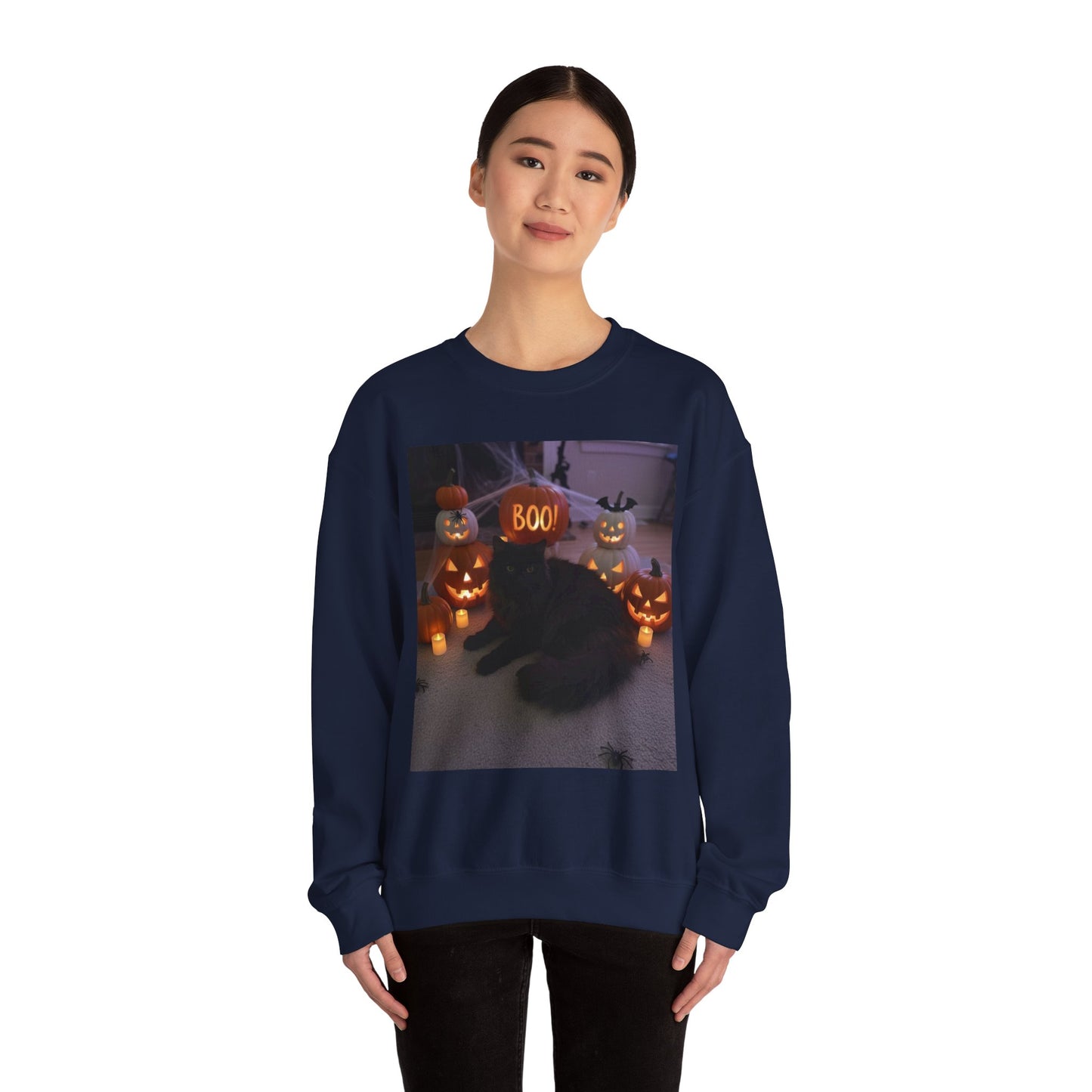 Halloween Cat Sweatshirt, Cozy Fall Apparel, Spooky Cat Crewneck, Unisex Sweatshirt, Boo Design Sweatshirt