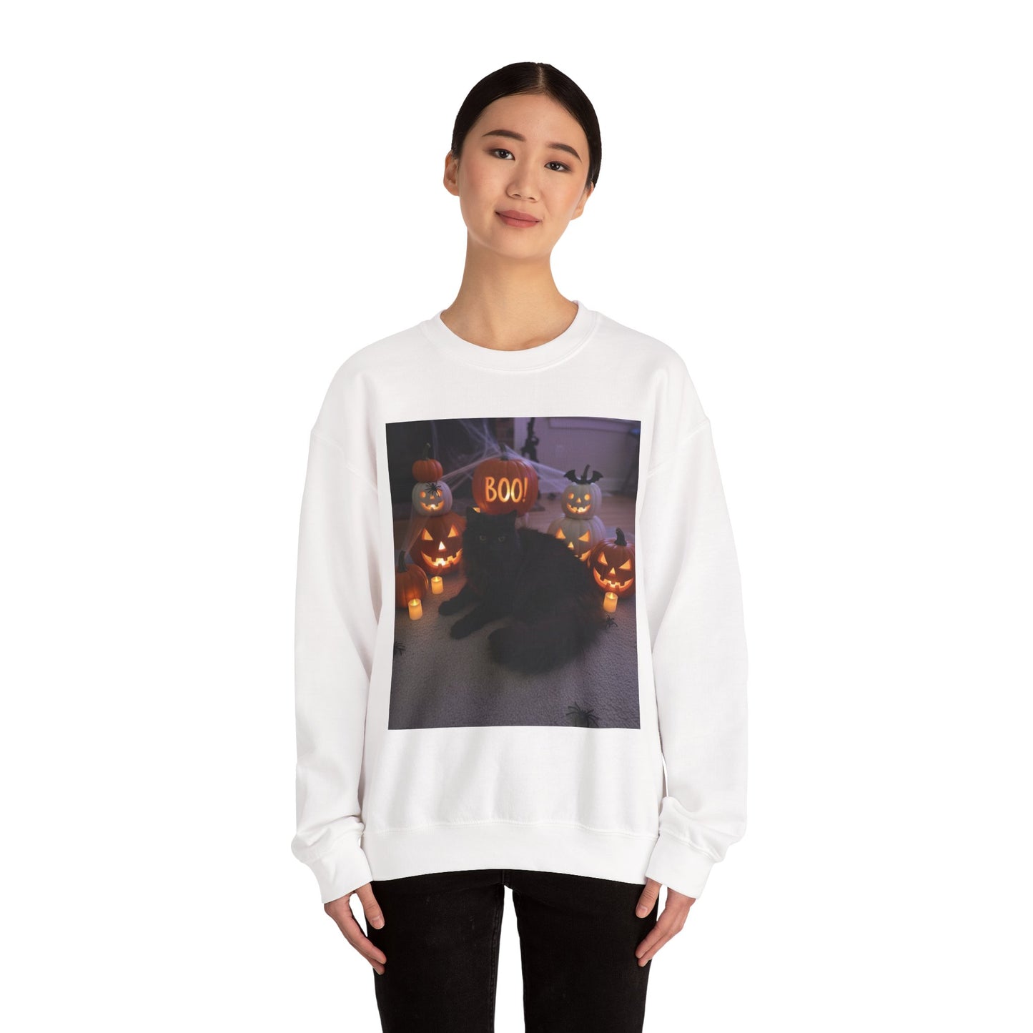 Halloween Cat Sweatshirt, Cozy Fall Apparel, Spooky Cat Crewneck, Unisex Sweatshirt, Boo Design Sweatshirt