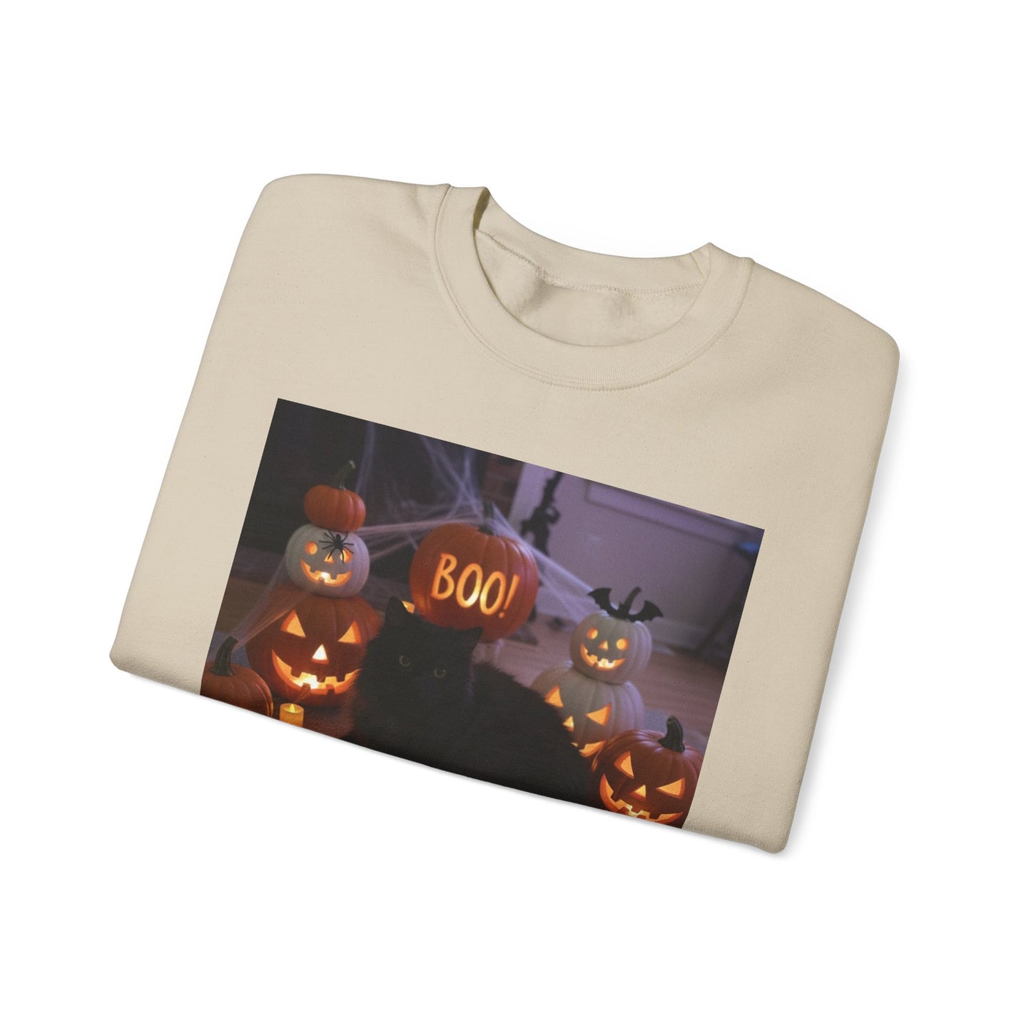 Halloween Cat Sweatshirt, Cozy Fall Apparel, Spooky Cat Crewneck, Unisex Sweatshirt, Boo Design Sweatshirt