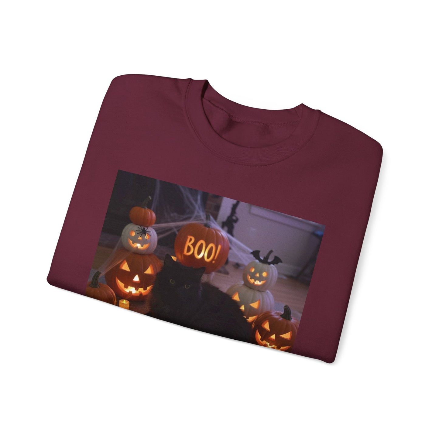 Halloween Cat Sweatshirt, Cozy Fall Apparel, Spooky Cat Crewneck, Unisex Sweatshirt, Boo Design Sweatshirt