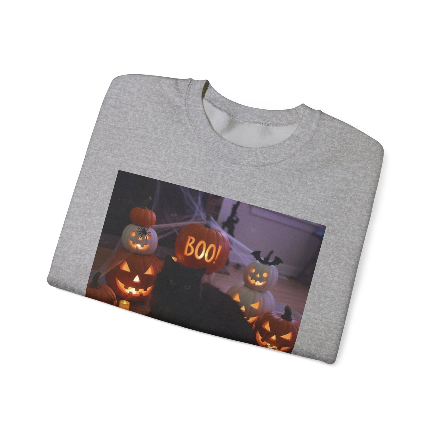 Halloween Cat Sweatshirt, Cozy Fall Apparel, Spooky Cat Crewneck, Unisex Sweatshirt, Boo Design Sweatshirt