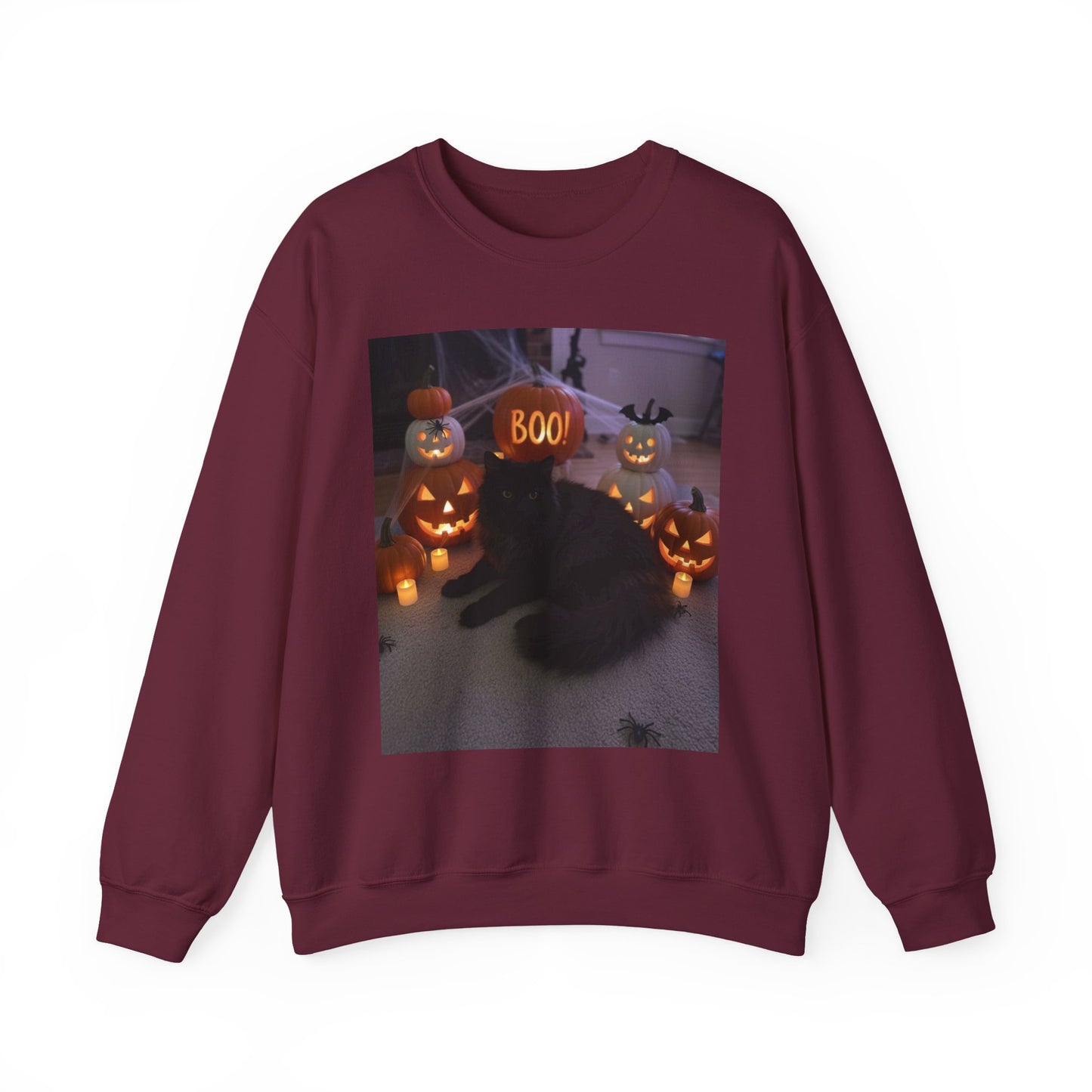 Halloween Cat Sweatshirt, Cozy Fall Apparel, Spooky Cat Crewneck, Unisex Sweatshirt, Boo Design Sweatshirt