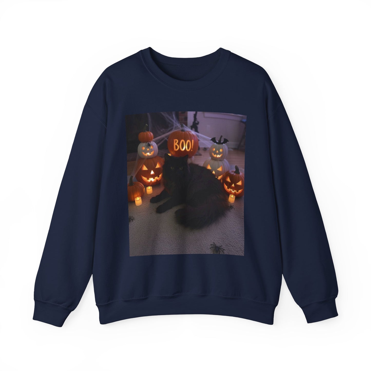 Halloween Cat Sweatshirt, Cozy Fall Apparel, Spooky Cat Crewneck, Unisex Sweatshirt, Boo Design Sweatshirt