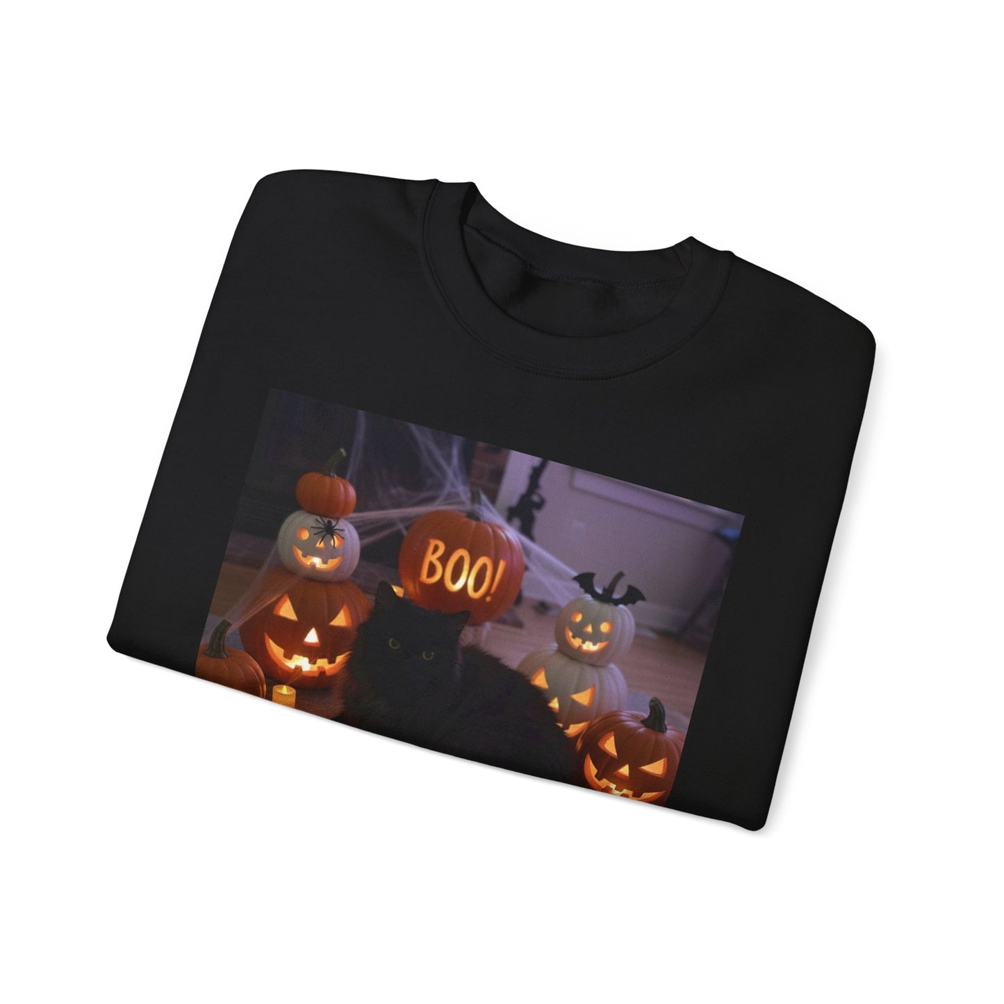 Halloween Cat Sweatshirt, Cozy Fall Apparel, Spooky Cat Crewneck, Unisex Sweatshirt, Boo Design Sweatshirt
