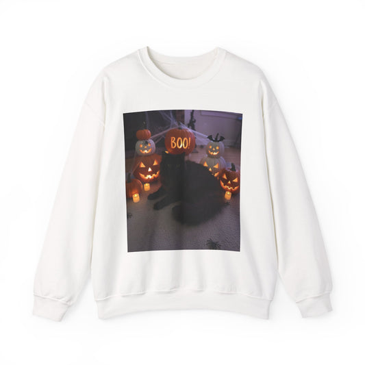 Halloween Cat Sweatshirt, Cozy Fall Apparel, Spooky Cat Crewneck, Unisex Sweatshirt, Boo Design Sweatshirt