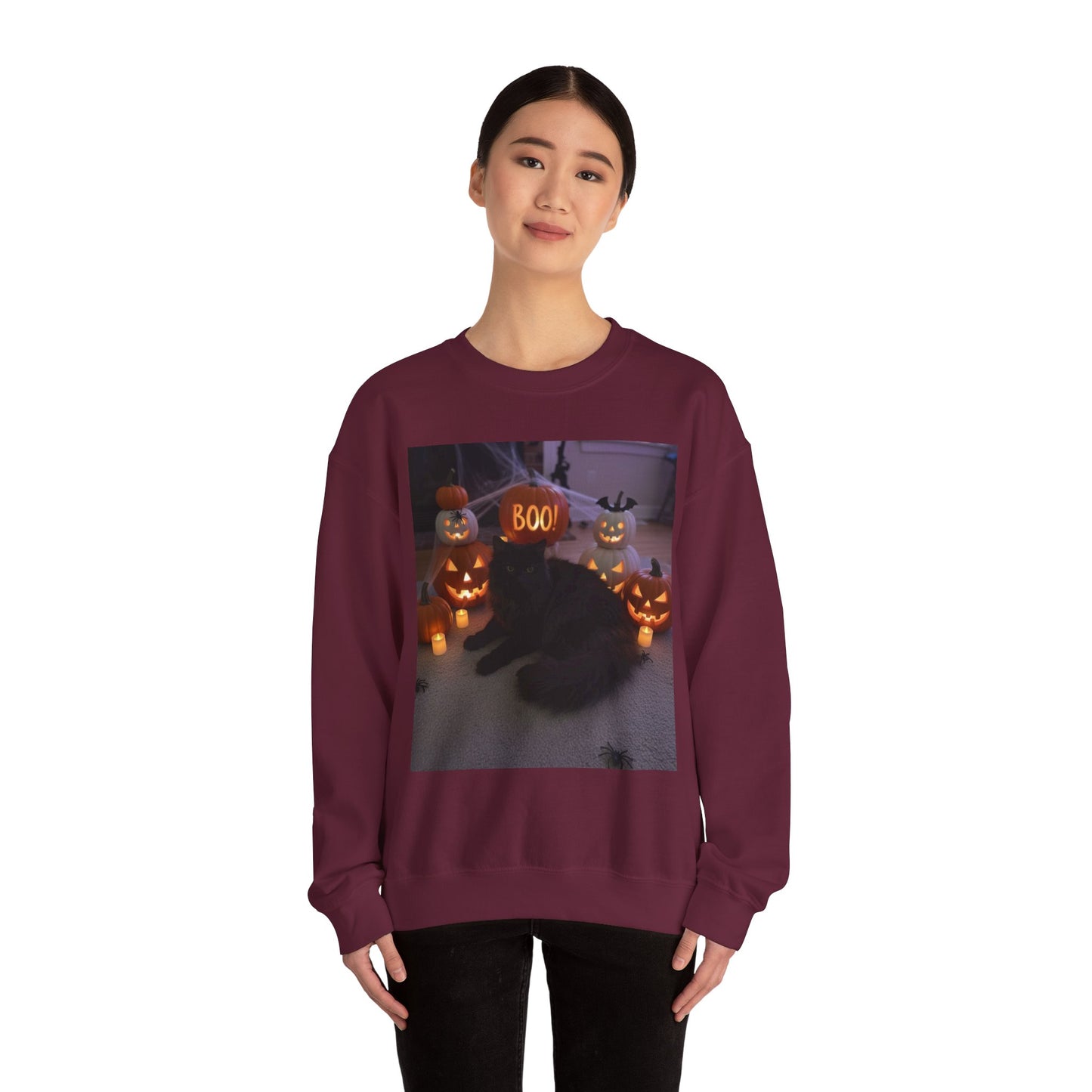 Halloween Cat Sweatshirt, Cozy Fall Apparel, Spooky Cat Crewneck, Unisex Sweatshirt, Boo Design Sweatshirt