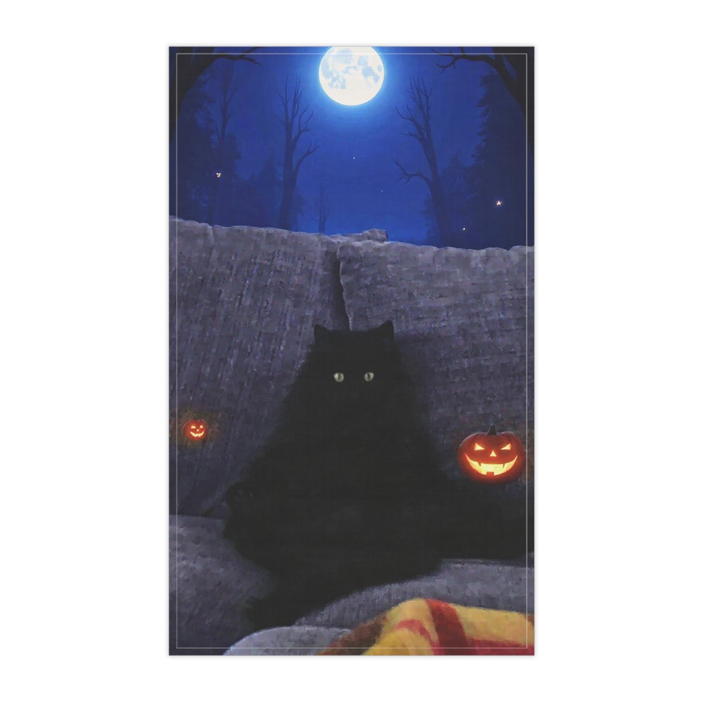 Black cat Halloween tea towel