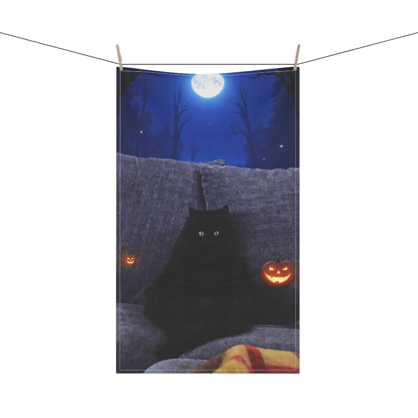Black cat Halloween tea towel