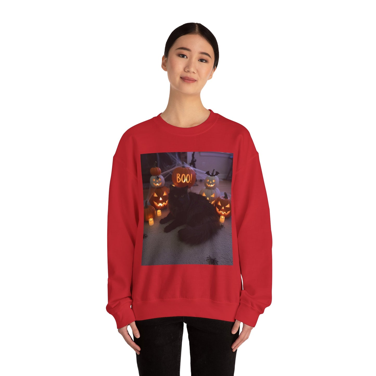 Halloween Cat Sweatshirt, Cozy Fall Apparel, Spooky Cat Crewneck, Unisex Sweatshirt, Boo Design Sweatshirt