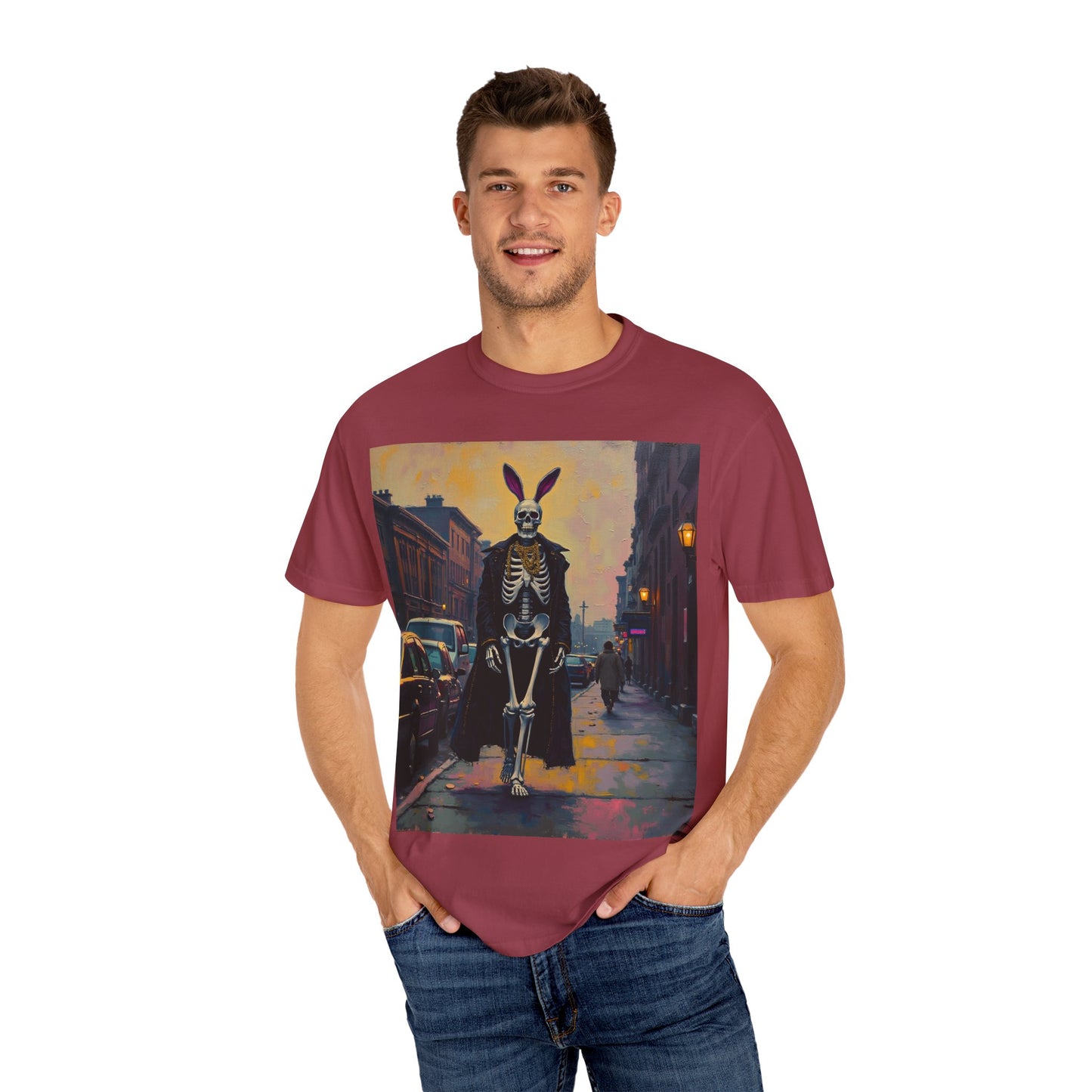 Skeleton Bunny Unisex T-Shirt, Cool Halloween Tee, Vintage Style Shirt, Spooky Fashion, Casual Wear, Gift for Men and Women