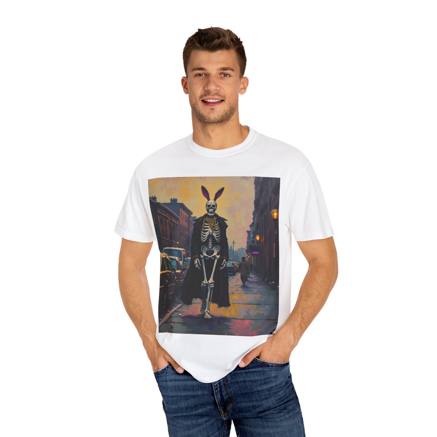 Skeleton Bunny Unisex T-Shirt, Cool Halloween Tee, Vintage Style Shirt, Spooky Fashion, Casual Wear, Gift for Men and Women