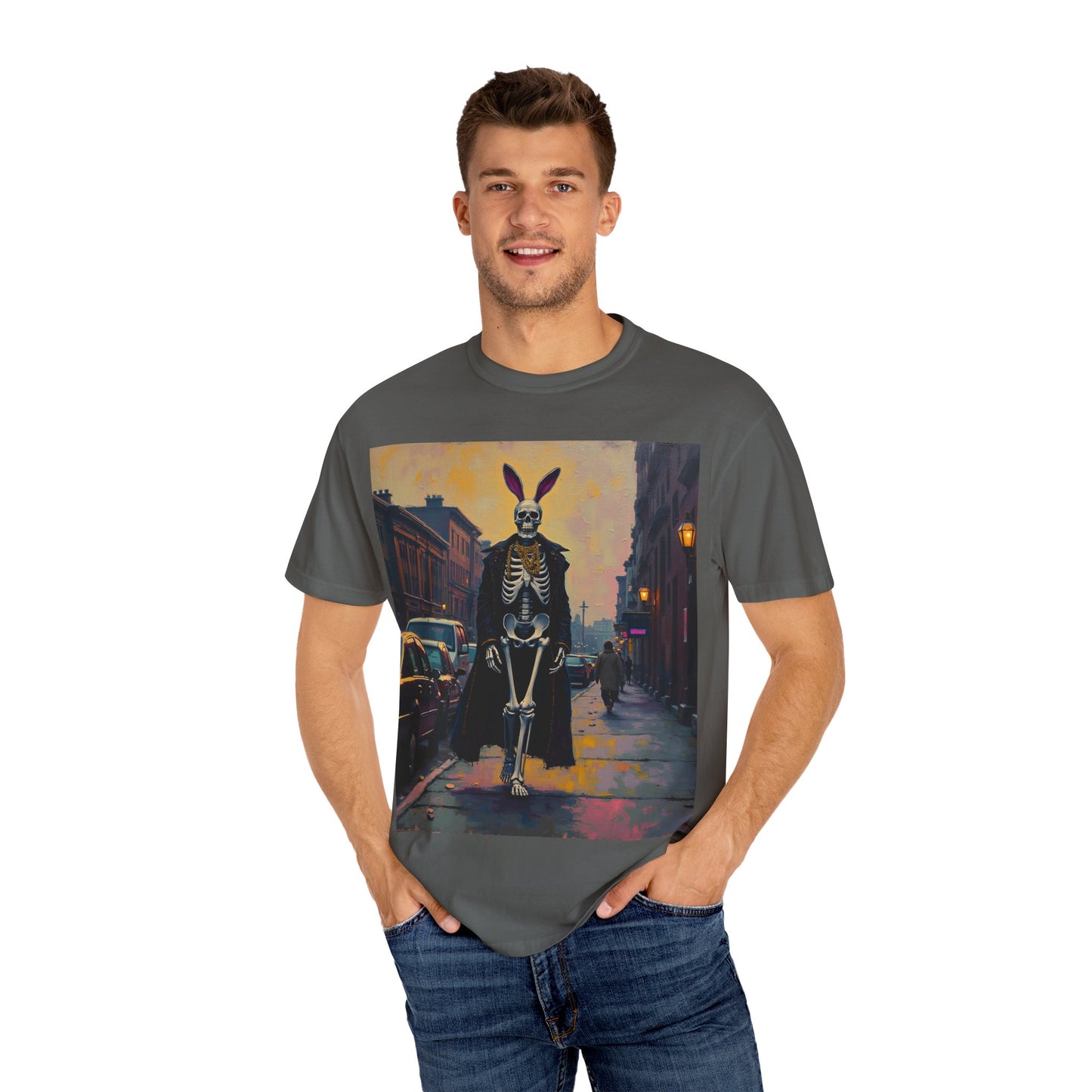 Skeleton Bunny Unisex T-Shirt, Cool Halloween Tee, Vintage Style Shirt, Spooky Fashion, Casual Wear, Gift for Men and Women