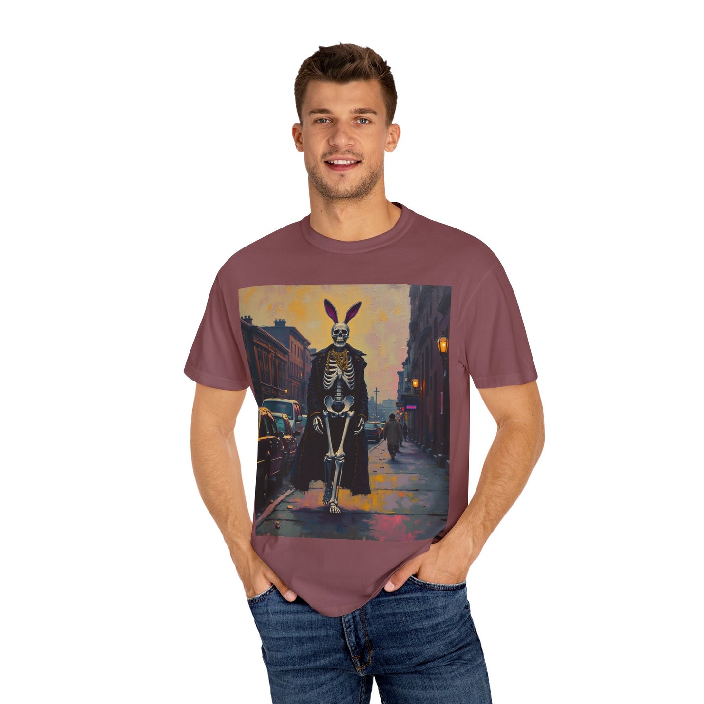 Skeleton Bunny Unisex T-Shirt, Cool Halloween Tee, Vintage Style Shirt, Spooky Fashion, Casual Wear, Gift for Men and Women