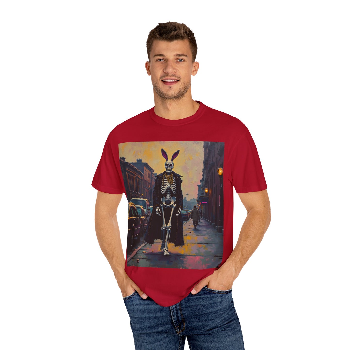 Skeleton Bunny Unisex T-Shirt, Cool Halloween Tee, Vintage Style Shirt, Spooky Fashion, Casual Wear, Gift for Men and Women