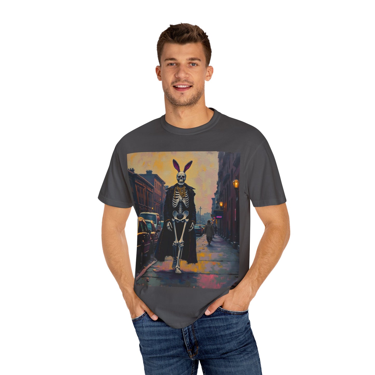 Skeleton Bunny Unisex T-Shirt, Cool Halloween Tee, Vintage Style Shirt, Spooky Fashion, Casual Wear, Gift for Men and Women