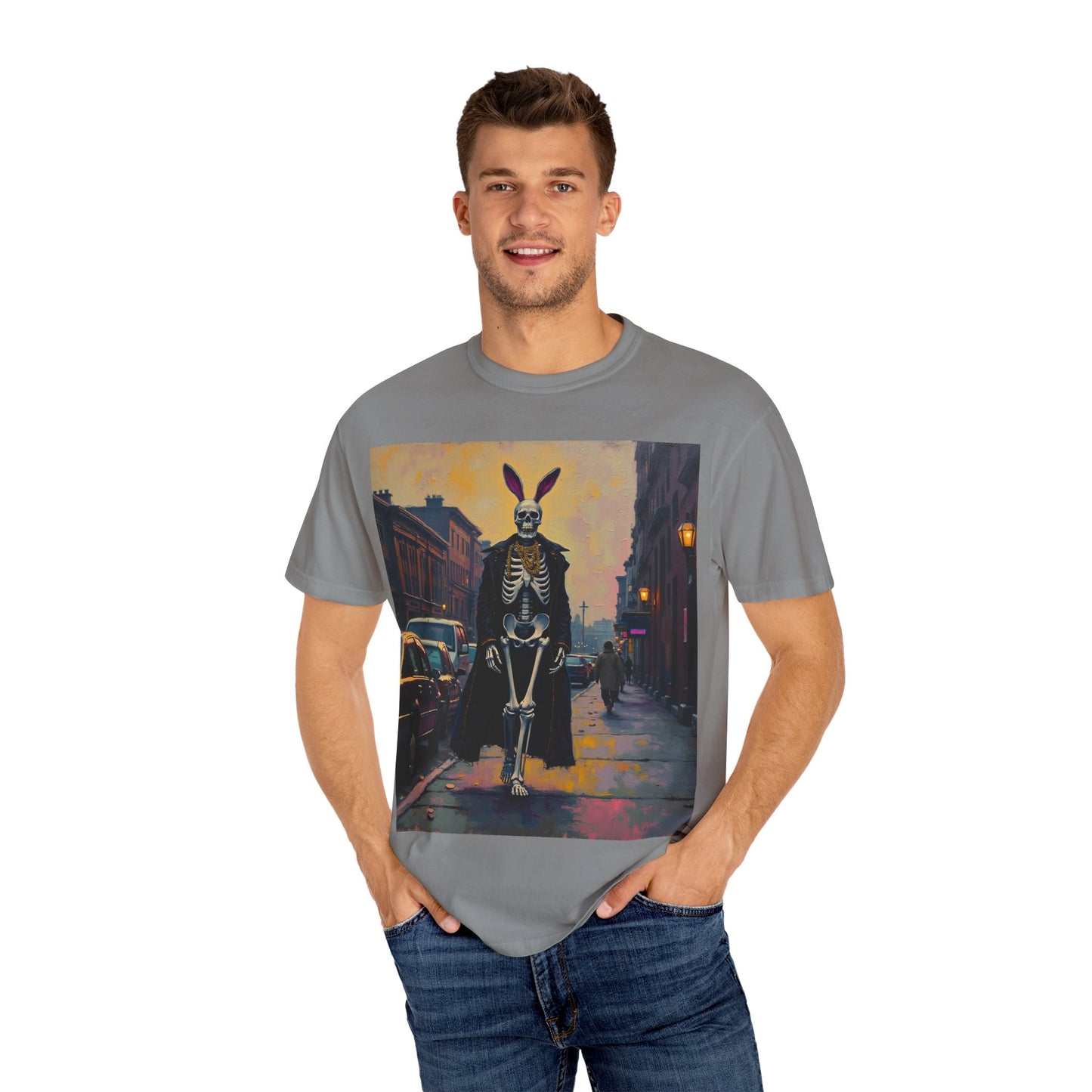 Skeleton Bunny Unisex T-Shirt, Cool Halloween Tee, Vintage Style Shirt, Spooky Fashion, Casual Wear, Gift for Men and Women