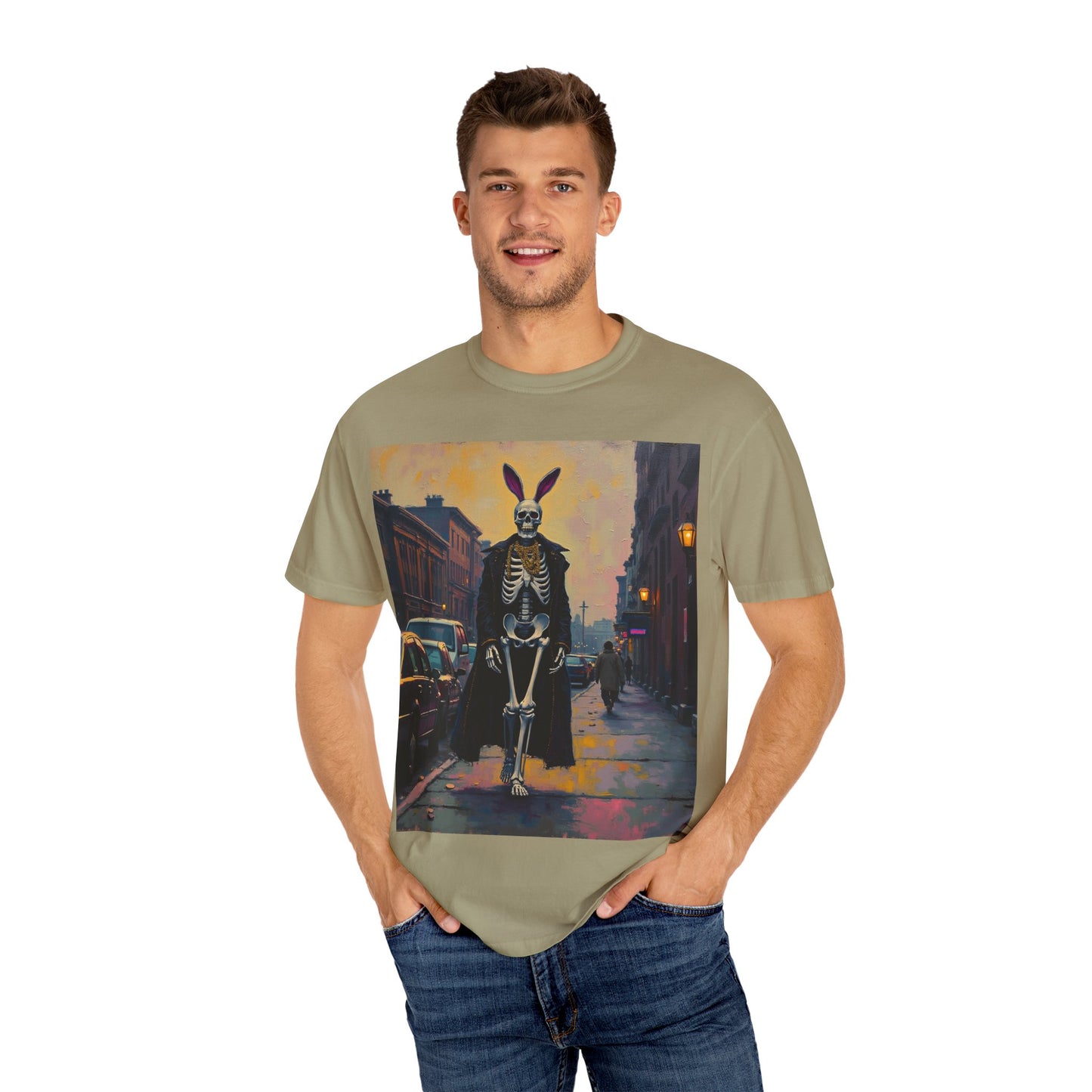 Skeleton Bunny Unisex T-Shirt, Cool Halloween Tee, Vintage Style Shirt, Spooky Fashion, Casual Wear, Gift for Men and Women