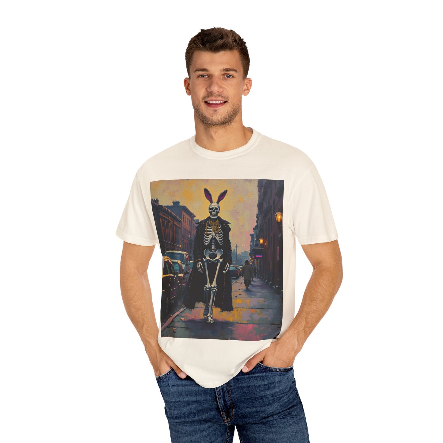 Skeleton Bunny Unisex T-Shirt, Cool Halloween Tee, Vintage Style Shirt, Spooky Fashion, Casual Wear, Gift for Men and Women