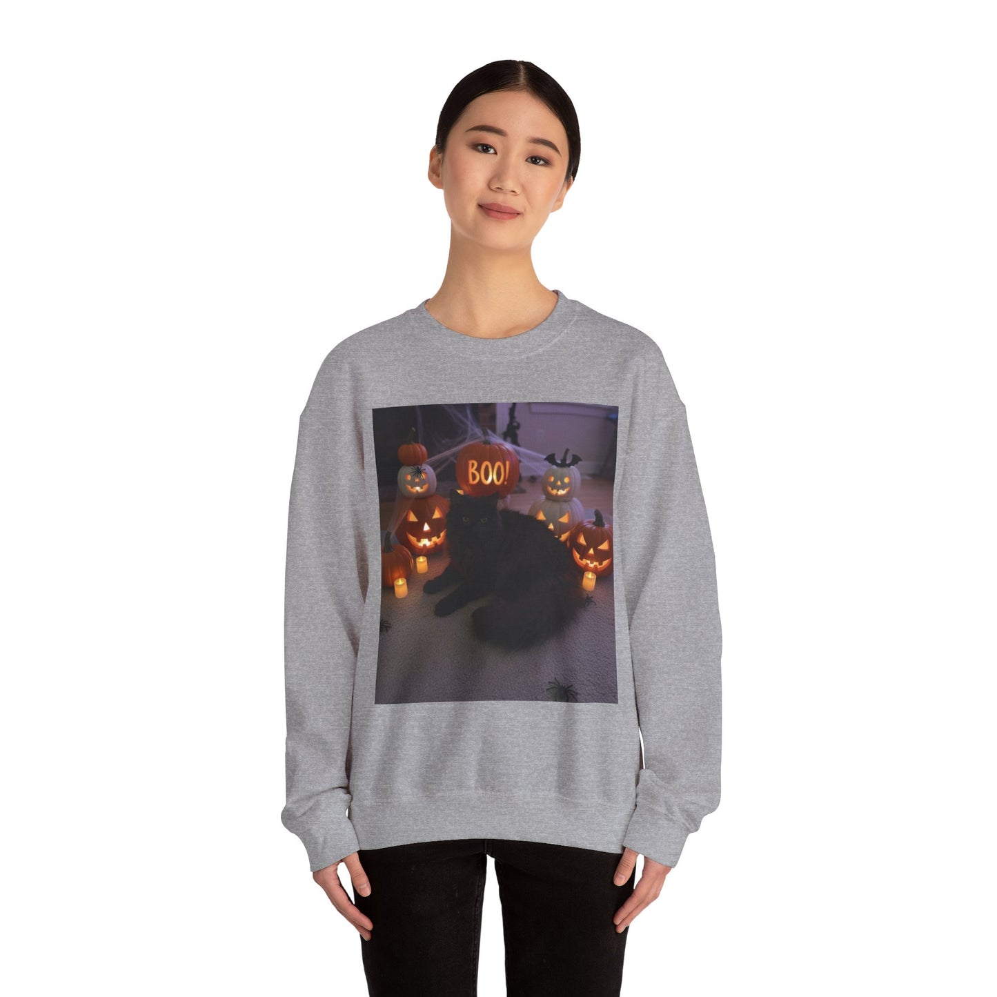 Halloween Cat Sweatshirt, Cozy Fall Apparel, Spooky Cat Crewneck, Unisex Sweatshirt, Boo Design Sweatshirt