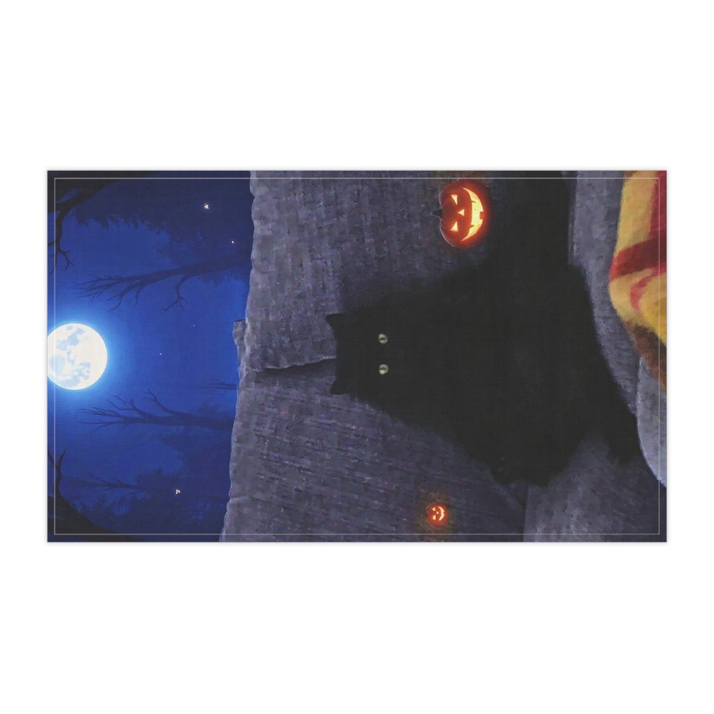 Black cat Halloween tea towel