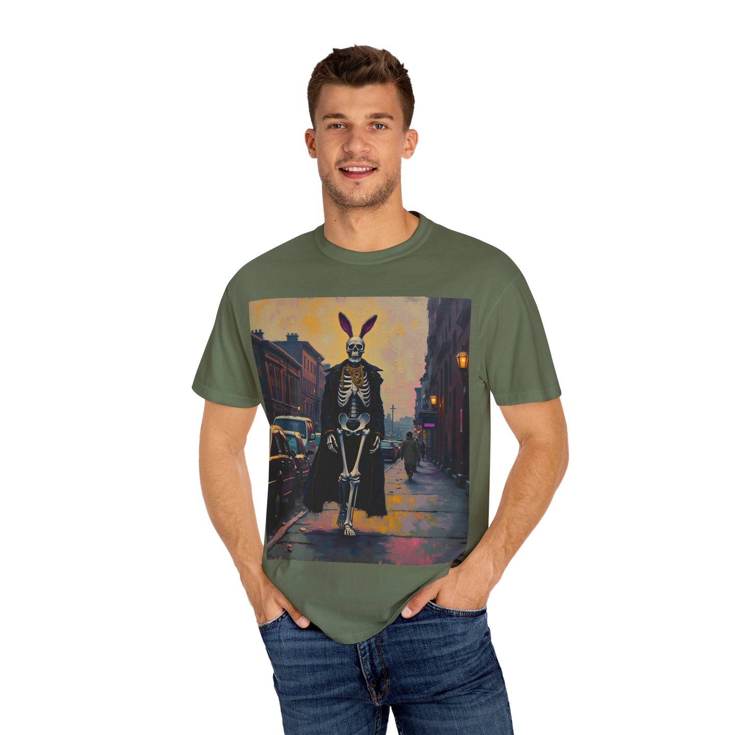 Skeleton Bunny Unisex T-Shirt, Cool Halloween Tee, Vintage Style Shirt, Spooky Fashion, Casual Wear, Gift for Men and Women