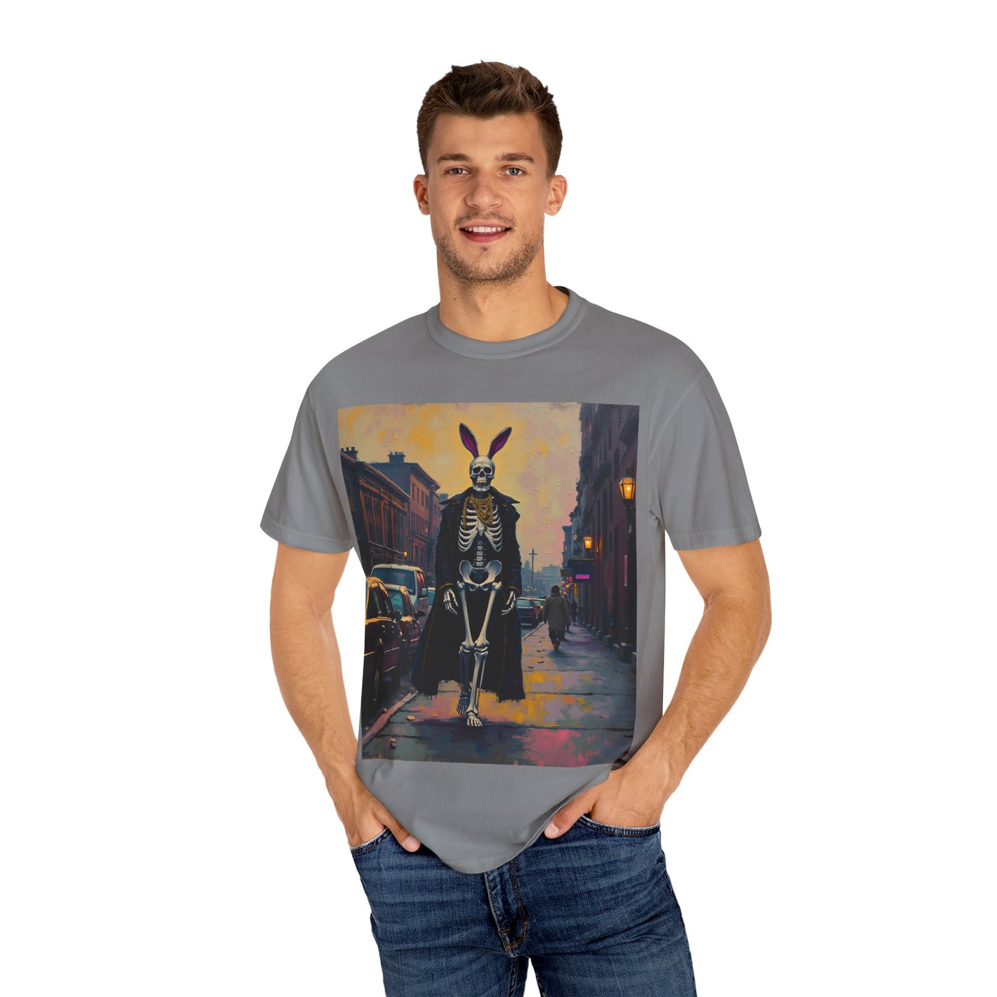 Skeleton Bunny Unisex T-Shirt, Cool Halloween Tee, Vintage Style Shirt, Spooky Fashion, Casual Wear, Gift for Men and Women